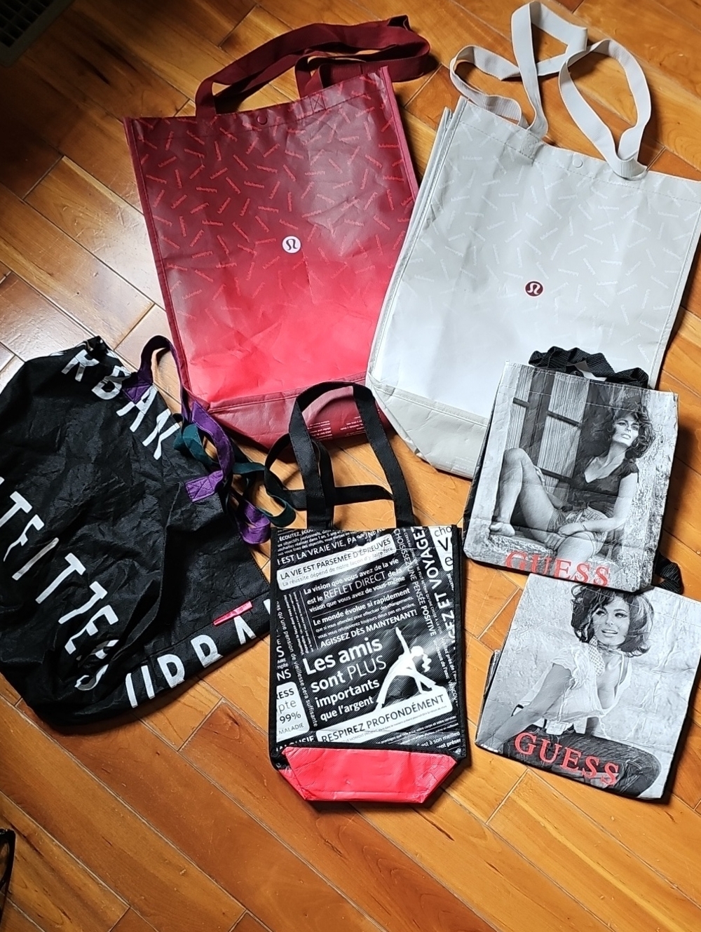 lululemon athletica Red Ombre and Light Gray Reusable Tote Set